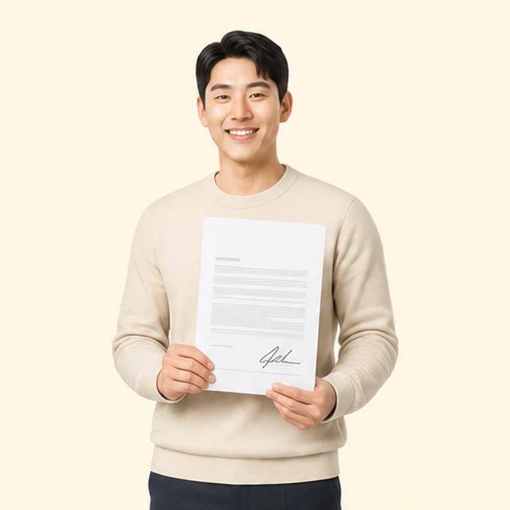 신용불량자 그랜저 장기렌트 서면 견적서를 들고 있는 고객
